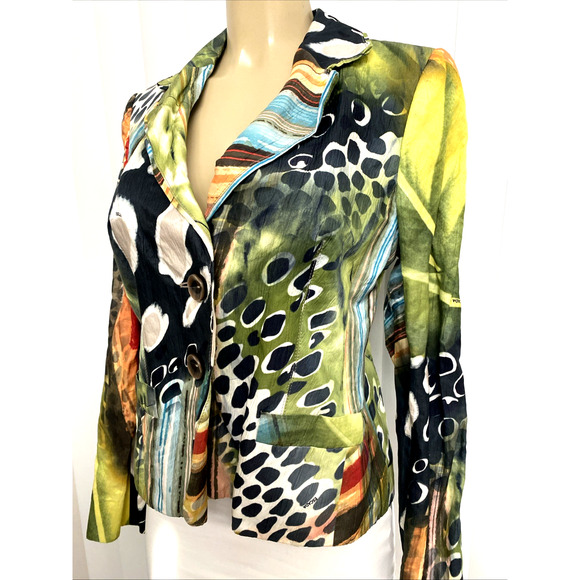 Escada Jacket Blazer Multi Color Two Button Abstract Animal Print 40 10 M - Picture 2 of 9